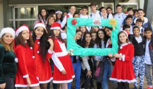 School kids taking pictures for Christmas