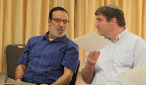 Two men talking to each other