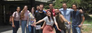 A group of students and their facilitators outside in the Givat Ram campus