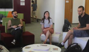 Students studying and talking to each other